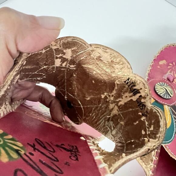 Elite Corkys Colorful Wedge Sandals Women’s 9 Leather Painted Navajo Pink Green - Picture 12 of 14